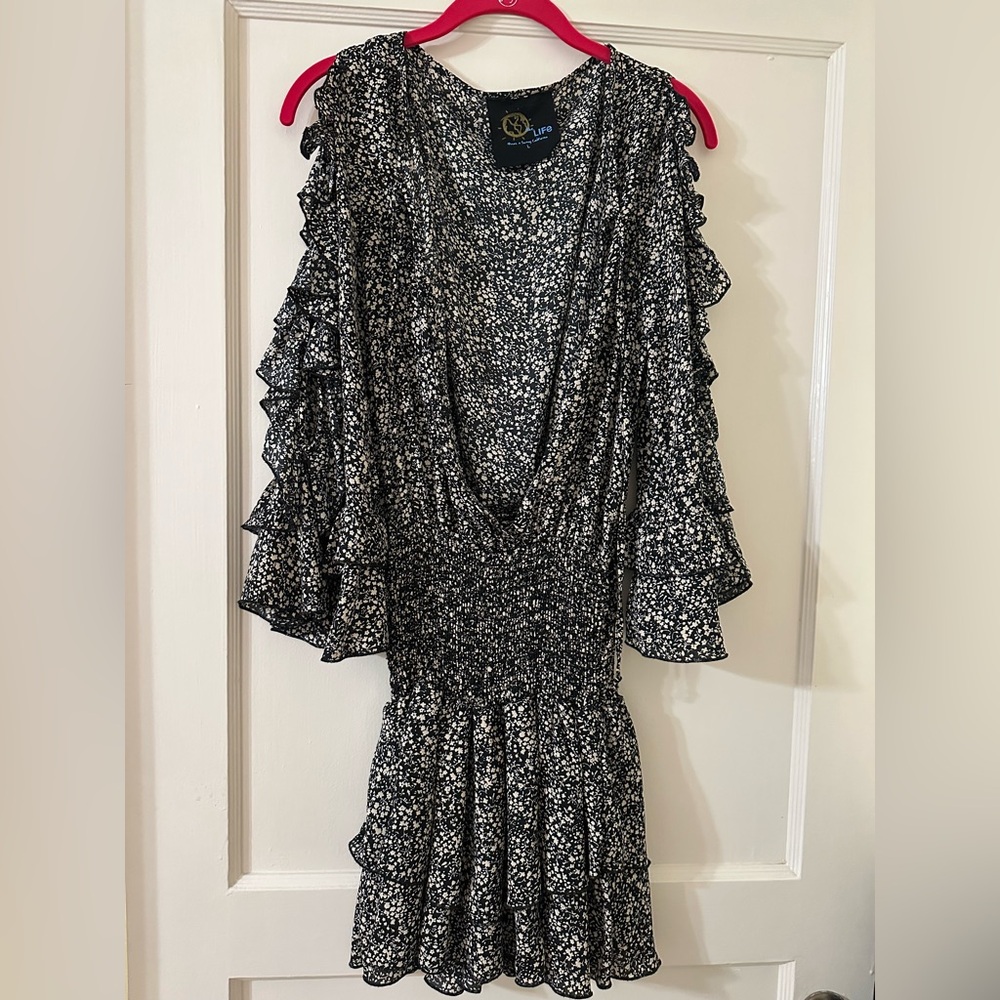 Planet Blue Black and White Ruffle Romper